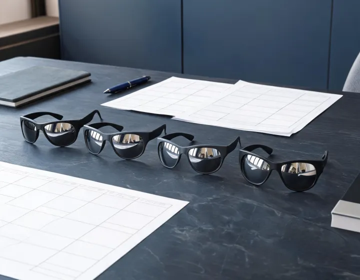 Independent mirrored sunglasses sourcing desk without factory identity